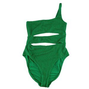 Aerie Women's Crinkle Full Coverage One Piece Swimsuit Size L Jelly Bean Green
